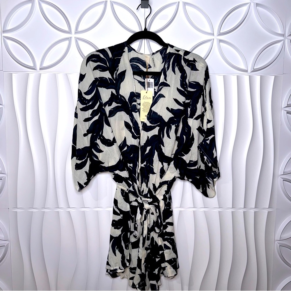 Elan Black and White Leaf Print Romper